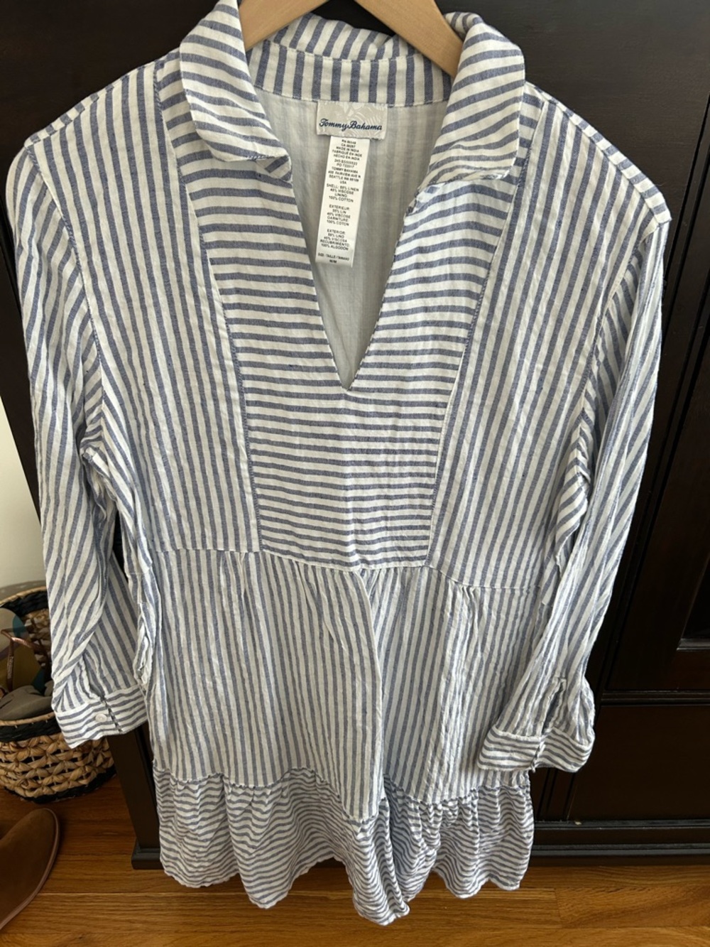 Tommy Bahama Navy and White Striped V-Neck Tunic